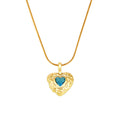 Gold Hammered Heart Blue Crystal Pendant Snake Necklace view 5