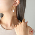 Gold And Steel Irregular Square Pearl Drop Earrings view 3