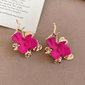 Gold Sculpted Flower Drop Earrings In Pink And Red view 6