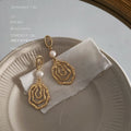 Gold Tone White Pearl And Irregular Nested Loop Disc Drop Earrings view 1