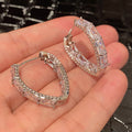 Silver Tone Geometric Baguette Clear CZ Hoop Earrings view 2