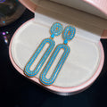 Blue Crystal Stud Earrings in Round and Open Rectangle Shapes view 7