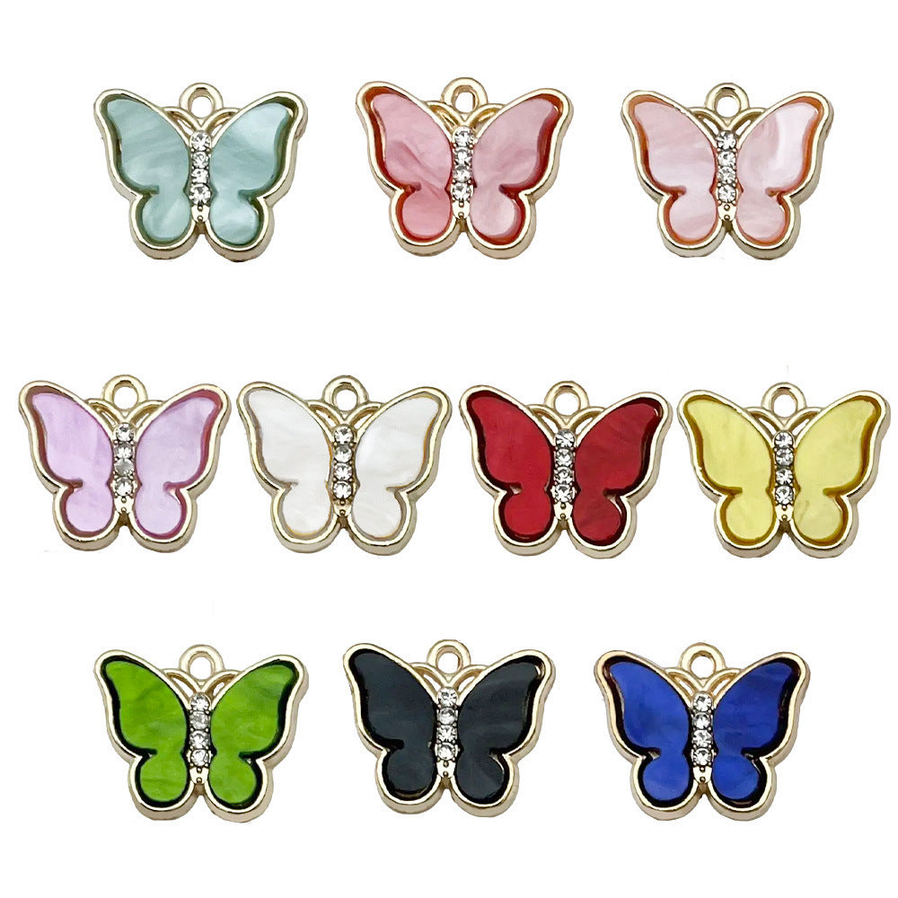 Colorful Rhinestone Acrylic Butterfly Charm Pendant for DIY Necklace Earrings Phone Strap