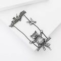 Antique Silver Cat on a Swing Brooch With Bird Details view 2
