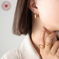 Gold C-Shape Chunky Hoop Stud Earrings Polished Metal Pair view 3