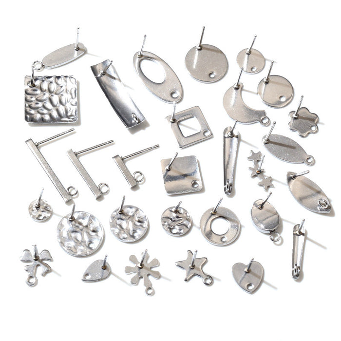 Assorted Steel Tone Post Earring Findings in Thirty Seven Shapes