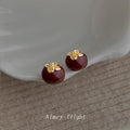 Wine Red Enamel Persimmon Gold-Tone Cap Stud Earrings view 1