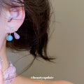 Silver Tone Blue and Purple Petal Statement Drop Earrings view 3