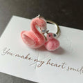 Pink Flocked Flamingo Pair Keychain with Silver Tone Split Ring view 2