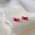 Pink Bow Red Center Enamel Stud Earrings Pair Jewelry view 1