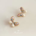 Gold Tone Multicolor Stone Cream Wing Butterfly Stud Earrings view 1