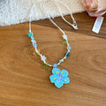 Colorful Beaded Flower Pendant Necklaces in Four Colors view 2