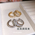 Wide Crystal Pave Ear Cuffs with Layered Curved Bands view 1