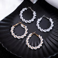 Gold Tone Small Hoop White Pearl Look Bead Cluster Earrings view 1