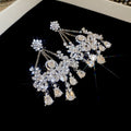 Silver Tone Crystal Floral Chandelier Earrings With Beaded Fringe view 6