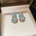 Gold Tone Pink Gourd and Blue Koi Fish Drop Earrings view 7