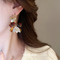 Asymmetric Floral Bow Heart Drop Stud Earrings With Decorative Metal Accents view 2
