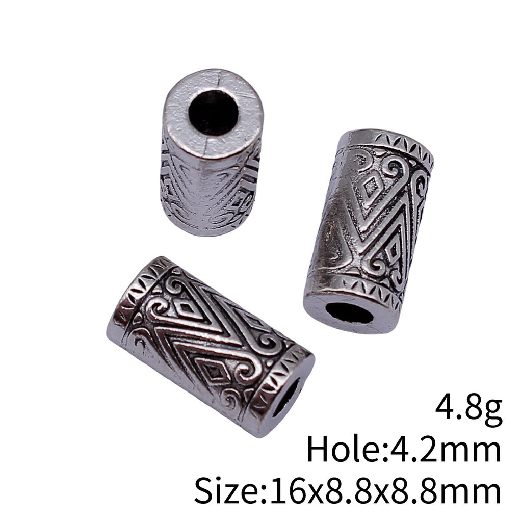 16x8.8x8.8mm 4.8g Multicolor Zinc Alloy Geometric Pattern Long Tube Large Hole Beads for DIY Jewelry Making