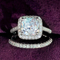 Square Halo Three Band Ring Set in Silver Tone With Clear Crystal Accents view 3
