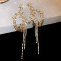 Crystal Crescent Drop Earrings with Star and Chain Tassels view 6