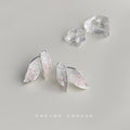 Silver Tone Gradient Double Leaf Stud Earrings In Blue And Pink view 3