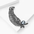 Long Curved Fern Leaf Brooch With Gray Pearl Accent view 4