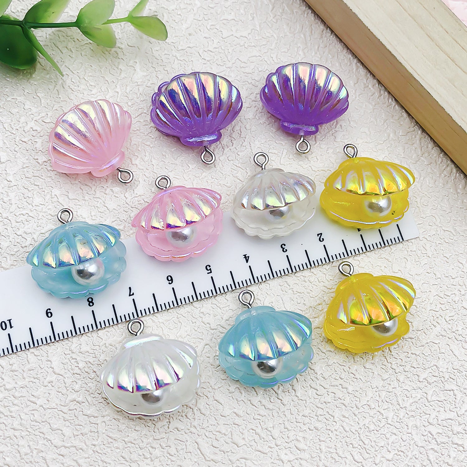 Color Plated Resin Pearl Shell Charm Pendant for DIY Bracelet Necklace Earrings Jewelry