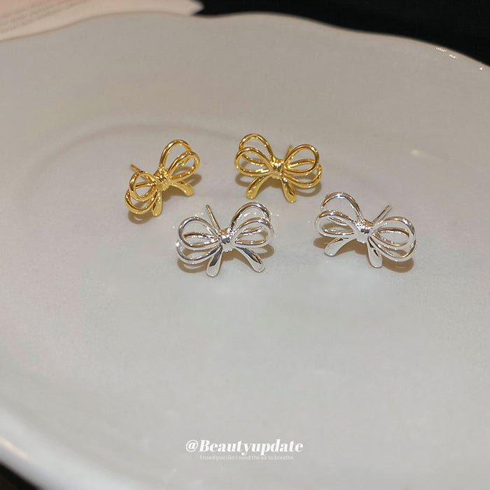 Minimal Bow Stud Earrings in Gold Tone or Silver Tone