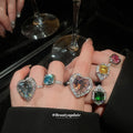 Silver Open Large CZ Cocktail Rings Seven Color Styles view 2