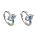 Silver Huggie Hoop Earrings Blue Center Eye Zircon Charm view 5