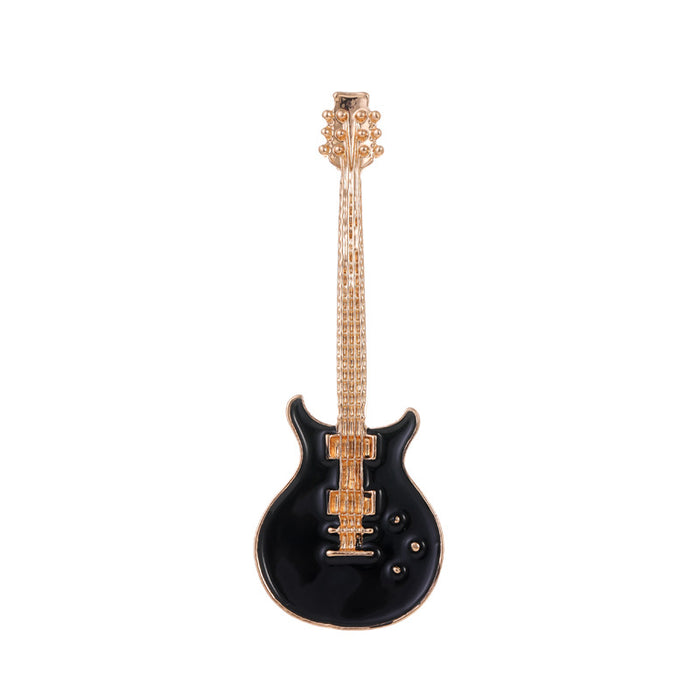 Black Gold Tone Violin Enamel Two Designs Metal Brooch Pin