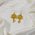 Gold Tone Double Lotus Flower Drop Earrings with Stainless Hooks view 5