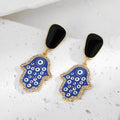 Gold Tone Black Geometric Evil Eye Stud Drop Earrings in Ten Designs view 3