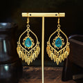 Four Color Gold Teardrop Feather Fringe Hook Earrings view 3