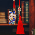 Jeweled Ruyi Rabbit Car Hangers in Red Yellow Blue and Purple with Red Tassels view 3