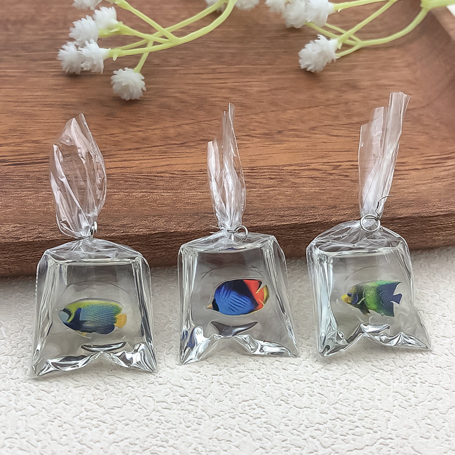 Transparent Resin Water Bag Goldfish Clownfish Charm Pendants for DIY Earrings Keychains