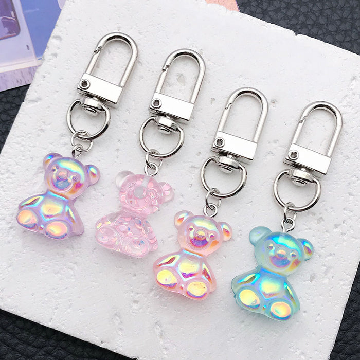 Four Iridescent Translucent Bear Keychains with Metal Hardware