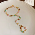 Gold Multicolor Resin Oval Y Necklace And Hand Bracelet view 6