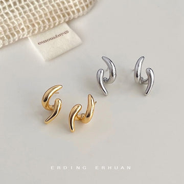 Twisted S Curve Metal Stud Earrings Silver Gold Styles