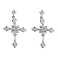 Silver Clear CZ Crystal Cross Drop Stud Earrings Pair view 5