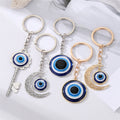 Gold and Silver Tone Round Moon and Key Evil Eye Split Ring Keychains view 1