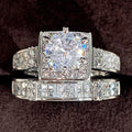 Silver Tone Three Piece Square Halo Crystal Ring Set view 3
