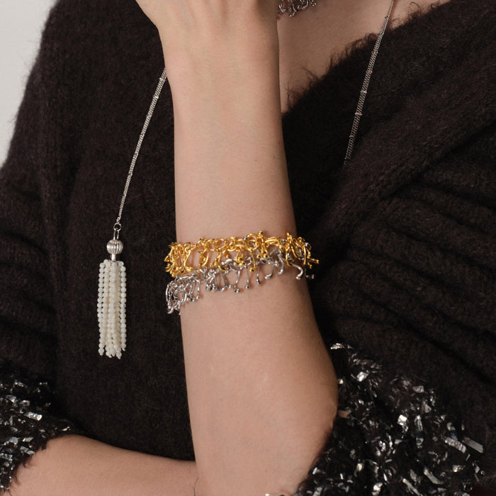 Abstract Curvy Metal Link Bracelets Gold and Silver Tone