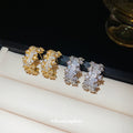 Crystal Crescent Stud Earrings in Gold Tone and Silver Tone view 2