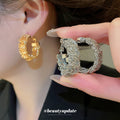 Textured Silver Tone Chunky Hoop Earrings with Hinged Closures view 1
