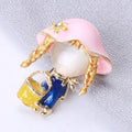 Umbrella Girl Enamel Brooch in Detailed Metal and Crystal Design view 4
