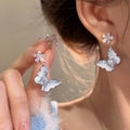 Translucent Blue Butterfly Stud Earrings With Crystal Centers view 6