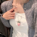 Silver Tone Chain Necklace With Flocked Pink Strawberry Pendant view 4