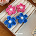 Woven Floral Stud Earrings With Pearl-Look Centers view 2