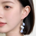 Silver Tone Pale Blue Petal And Textured Leaf Hook Earrings view 2